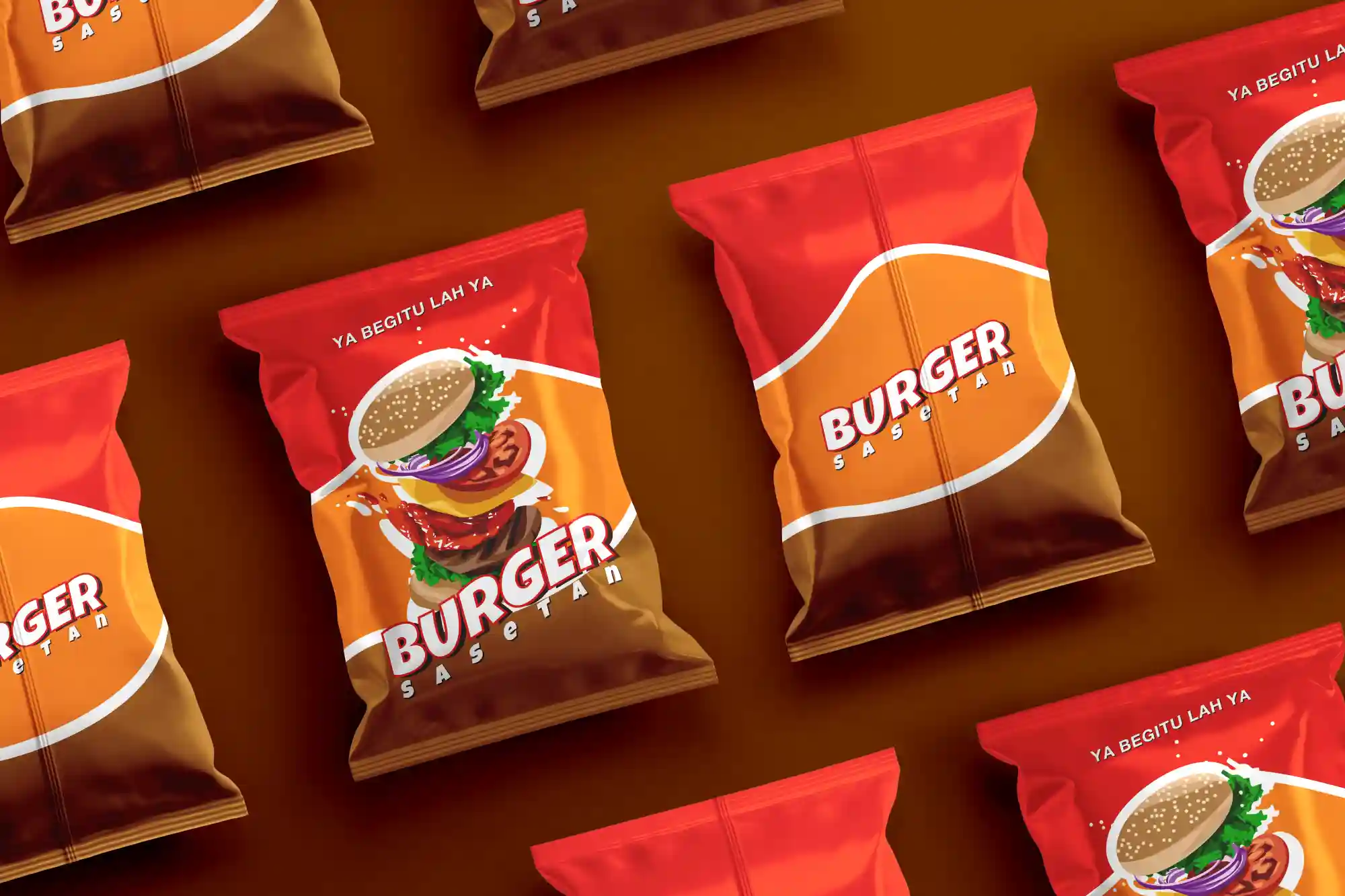 Snack packaging mockup for Burger Sassatan.